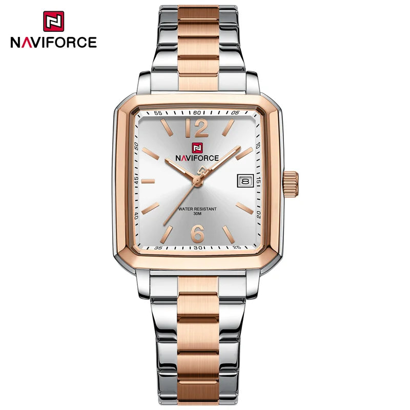 NAVIFORCE Couple Quartz Watch Retro Fashion Calendar Display Stainless Steel Strap Luminous Pointer 3ATM Waterproof Couple Watch