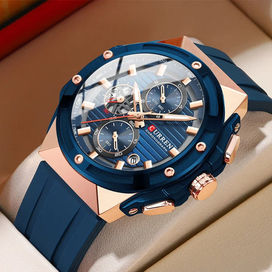 CURREN Multifunctional Sports Chronograph Quartz Watch – Silicone Strap with Luminous Hands