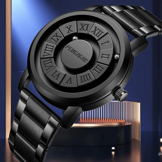 Luxorive MagnoSpin Edge – Men's Magnetic Scrolling Stainless Steel Quartz Watch (With Box)