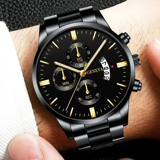 Luxorive SteelLux Business Edition ⌚ – Men's Stainless Steel Quartz Watch with Calendar