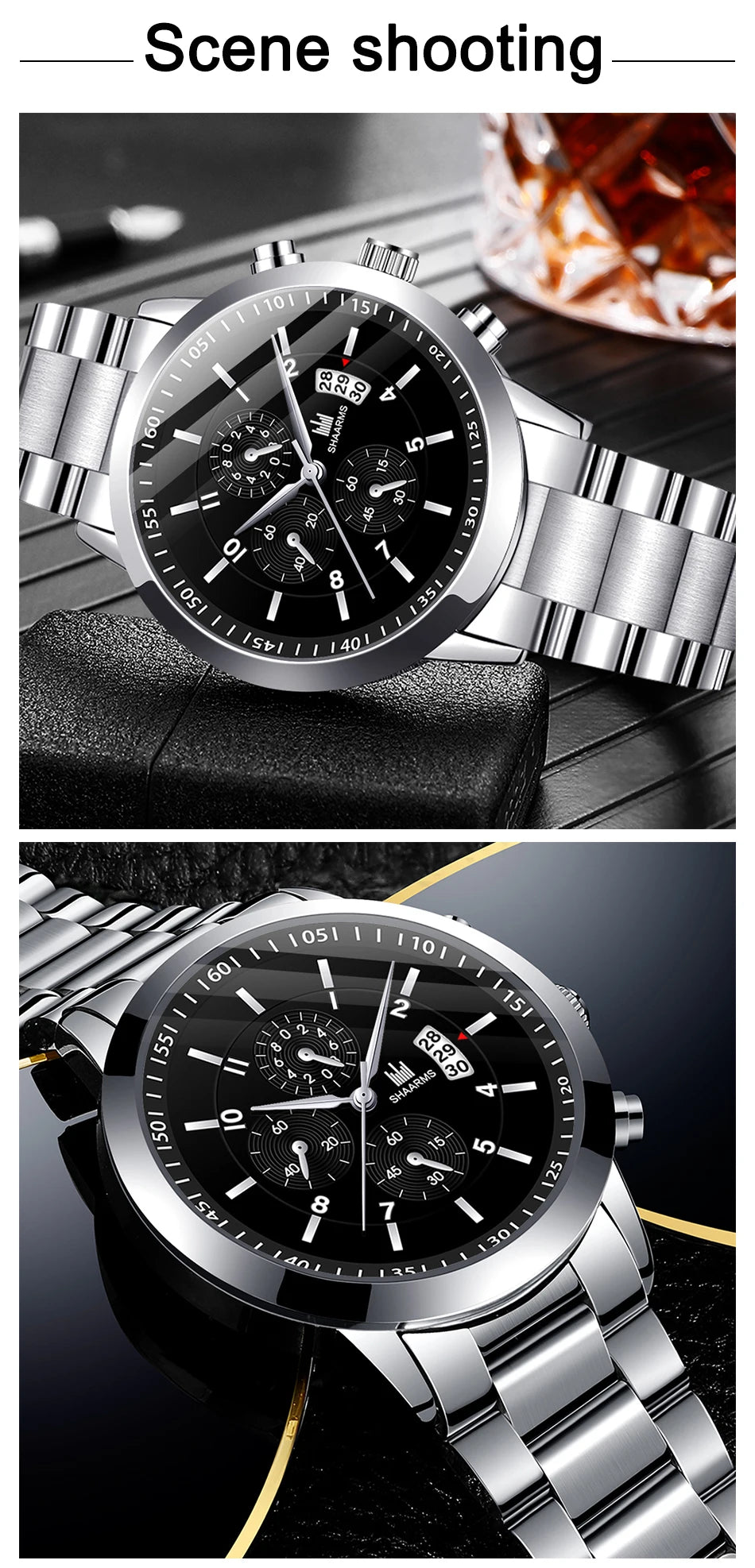 Luxorive ChronoLux Set – Men’s Stainless Steel Quartz Watch & Bracelet Combo