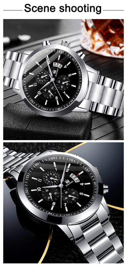Luxorive ChronoLux Set – Men’s Stainless Steel Quartz Watch & Bracelet Combo