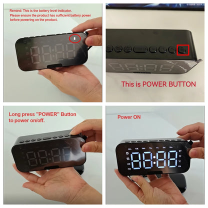 1pc LED Digital Alarm Clock with Bluetooth ,Speaker Mirror Bedroom Office Decor Table Screen Temperature FM Radio