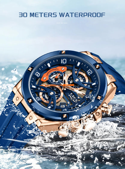 LIGE Military Sports Edition — a rugged and stylish men's quartz chronograph designed for adventure, precision, and everyday wear.
