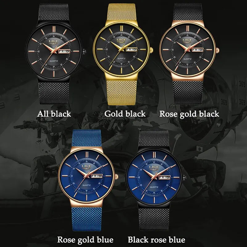LIGE 2024 Ultra Thin Quartz Watch – Sleek, modern, and designed for men who appreciate minimalist elegance with sporty performance.
