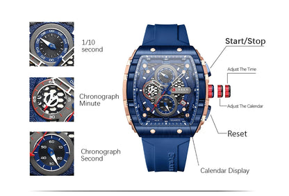 CURREN Square Business Sport Watch – Large Dial Quartz Wristwatch with Silicone Band & Luminous Hands