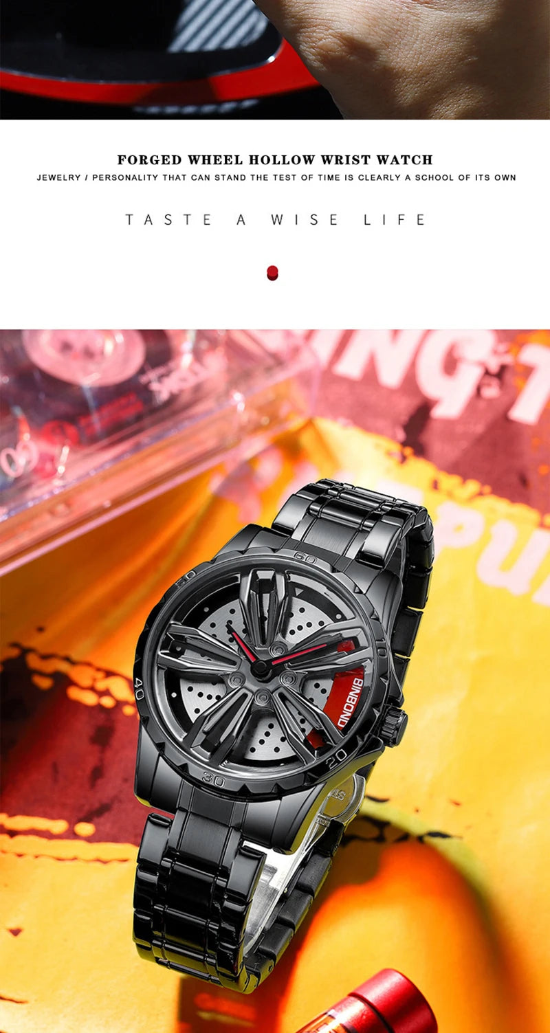 UTHAI Automotive Wheel Hub Hollow Mechanical Watch Luxury Fashion Wheel Hub Waterproof Stainless Steel Men's Watch V002