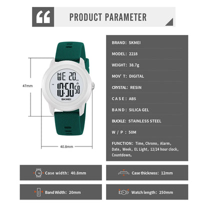 SKMEI 2218 Waterproof Fashion Digital Sports Watch for Men & Women – LED Display, Alarm