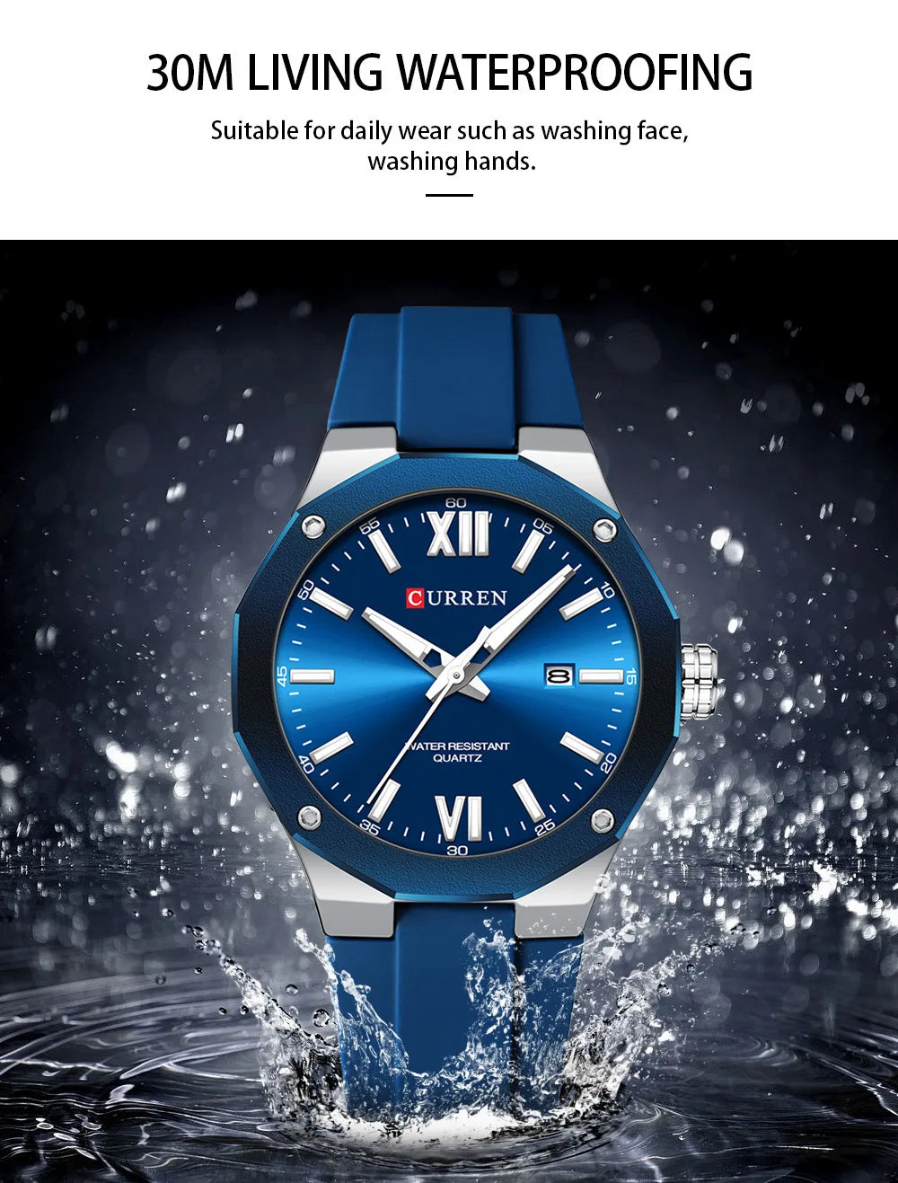 CURREN 8465 Men’s Fashion Quartz Watch – Waterproof Casual Timepiece with Calendar & Luminous Silicone Strap