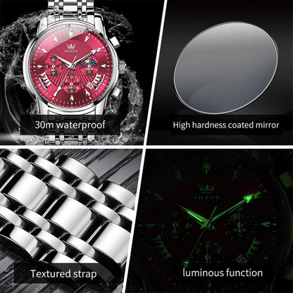 OLEVS 2892 Men Watch Original Quartz Watch Luxury Brand Waterproof Luminous Chronograph Classic Business Moon Phase Men Watch