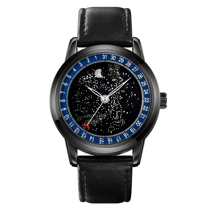 SKMEI 2116 Men’s Casual Wristwatch – Genuine Leather Strap, Date Display & Starry Sky Moon Phase