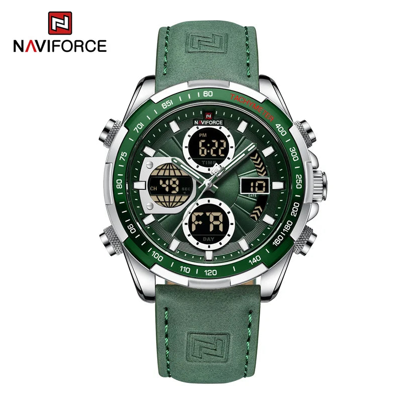 2025 NAVIFORCE Sport Watches for Men Strong Luminous Dual Display Waterproof Quartz Genuine Leather Wristwatch Relogio Masculino