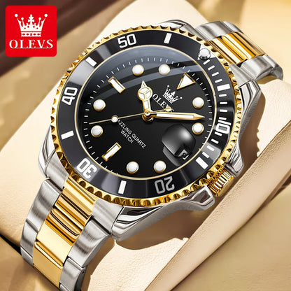 OLEVS 5885 Man Watch Original Brand Waterproof Quartz Watch Stainless Steel Strap Automatic Date Mens Gifts Watches For Man
