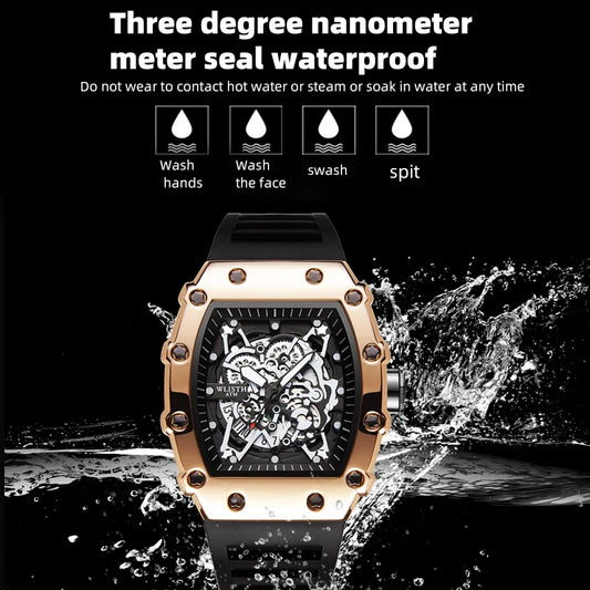 Men's Watch Fashion Automatic Movement Barrel Luminous Waterproof Clock Sports Male's Silicone Strap Quartz Wristwatch New