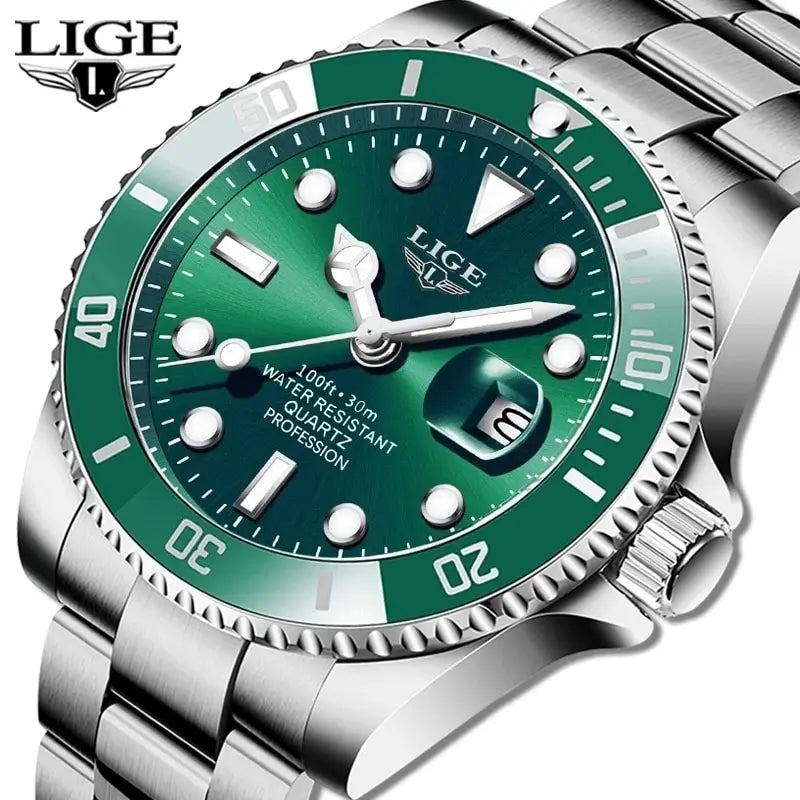 LIGE 30ATM Diver Watch – Luxury Waterproof Quartz Sports Watch for Men