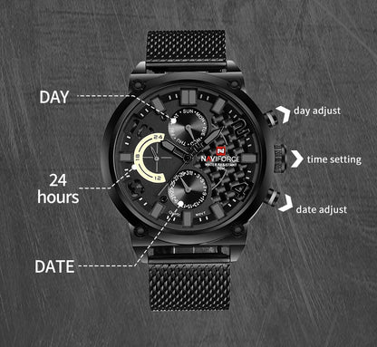 NAVIFORCE Black Luxury Men Watch Fashion Military Sport Man Watches Waterproof Wristwatch Male Creative Clock Masculino Relogio