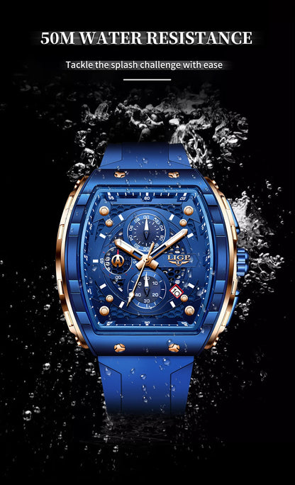 LIGE Luxury Square Chronograph — a bold statement timepiece designed for men who appreciate modern luxury in a unique square profile.