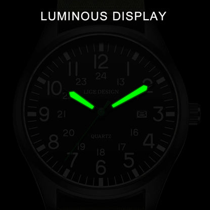LIGE Luxury Military Quartz Watch for Men – Waterproof, Luminous, Nylon Leather Strap, Date Display