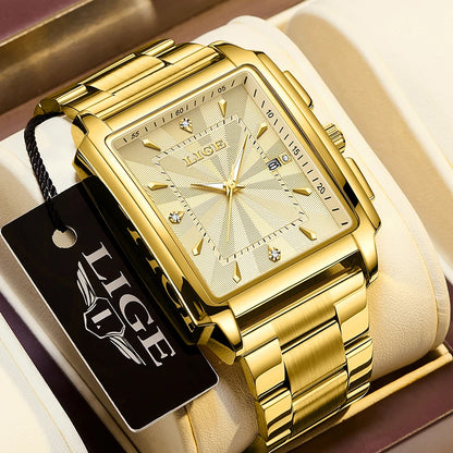 LIGE Men’s Luxury Square Sport Watch – Waterproof Business Military Quartz Chronograph