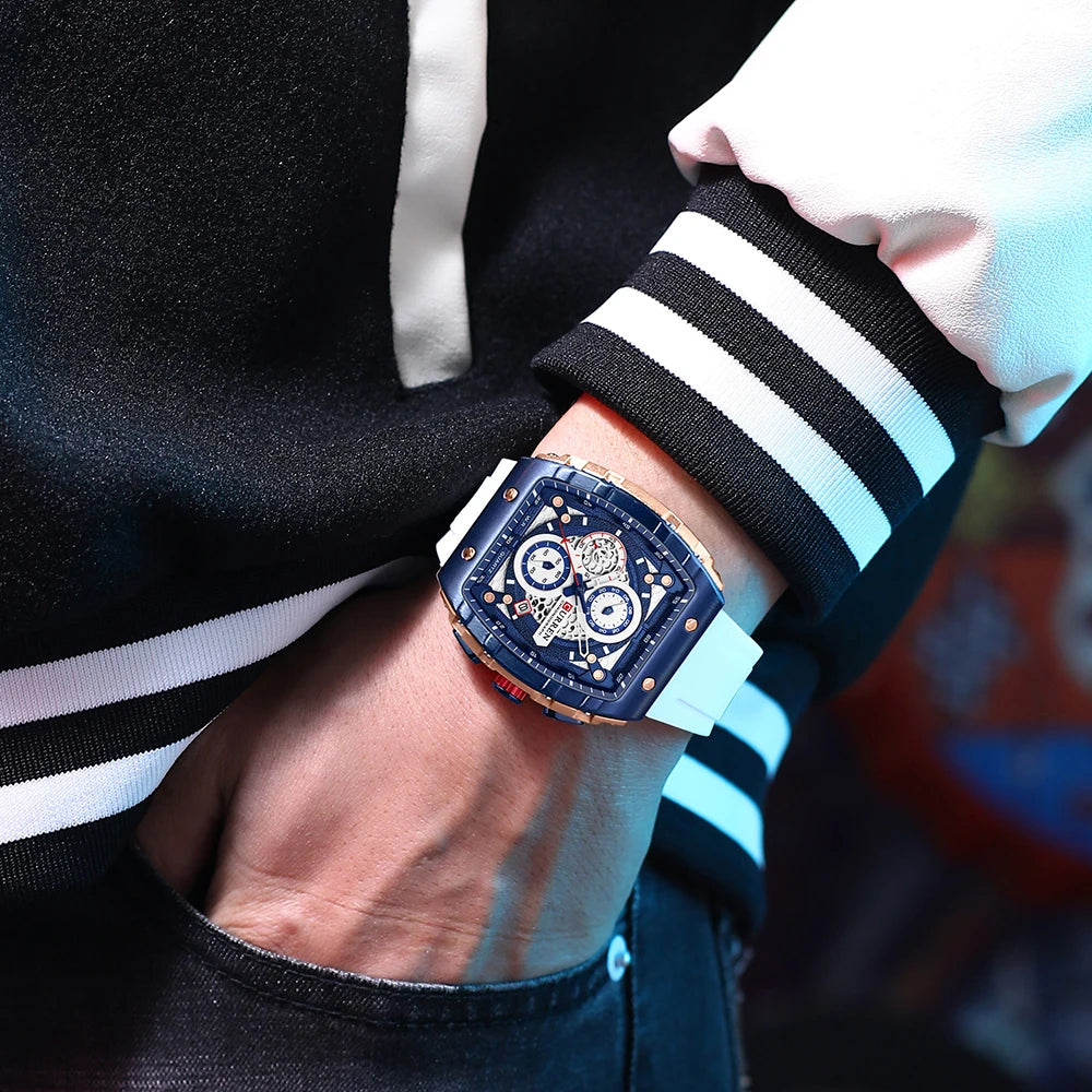 CURREN Square Business Sport Watch – Large Dial Quartz Wristwatch with Silicone Band & Luminous Hands