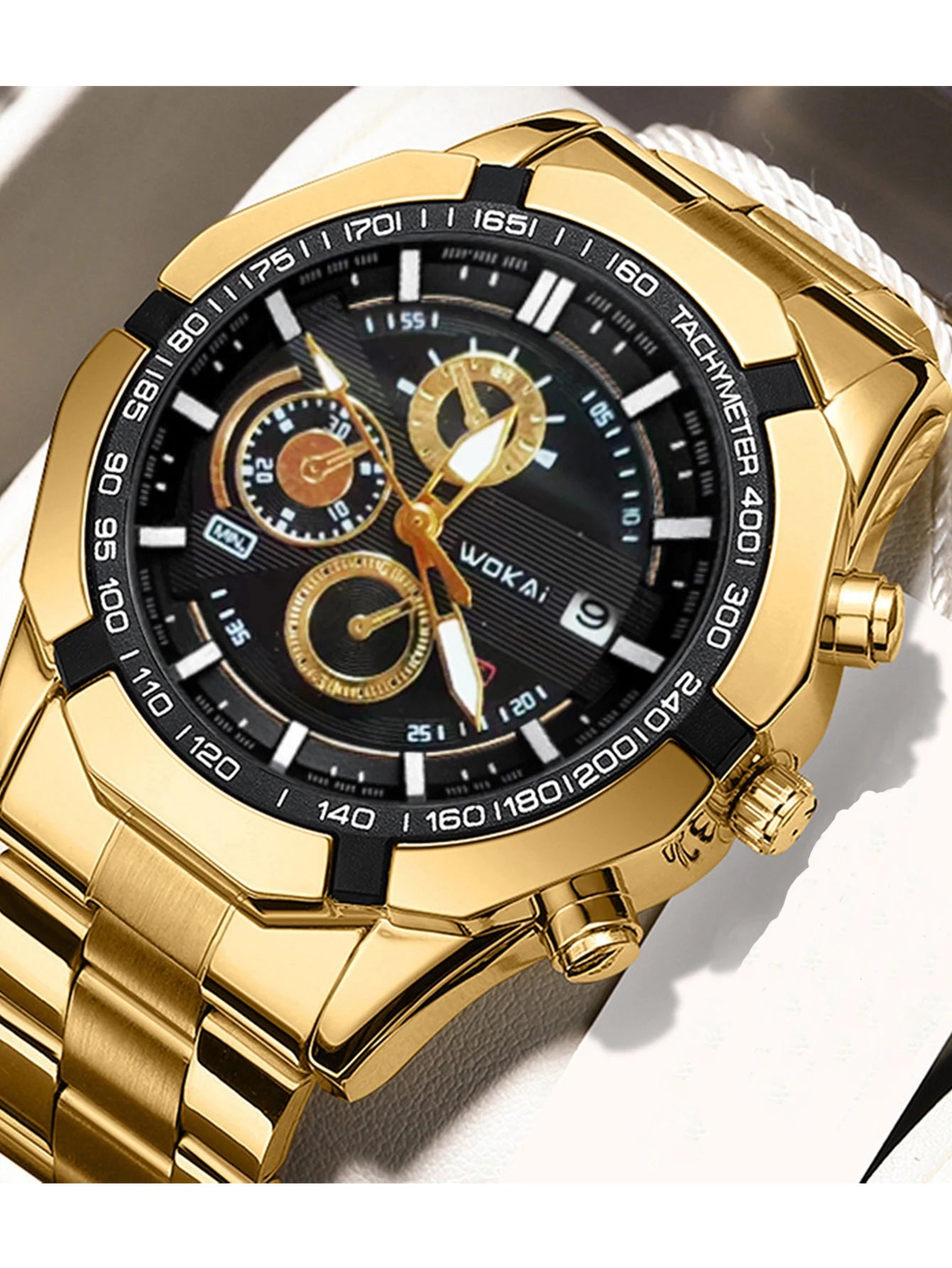 Luxorive MetroChron – 3‑Eye Quartz Watch for Men | Steel Bracelet, Roman + Index Dial