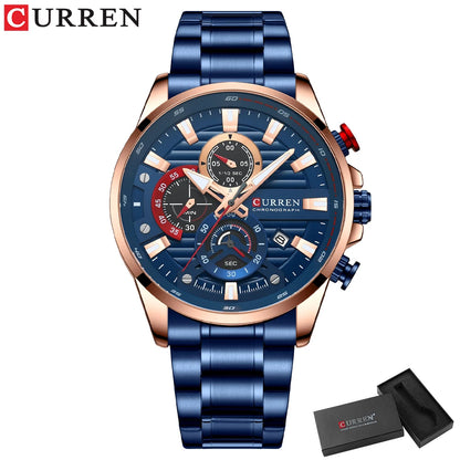 CURREN Men’s Sports Casual Quartz Watch – Stainless Steel Chronograph with Auto Date