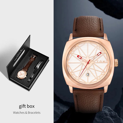 TOMI 2024 New 2PCS Men's Watch Bracelet Gift Set Luxury Business Versatile Calendar Men's Quartz Watch and Watch Gift Reloj