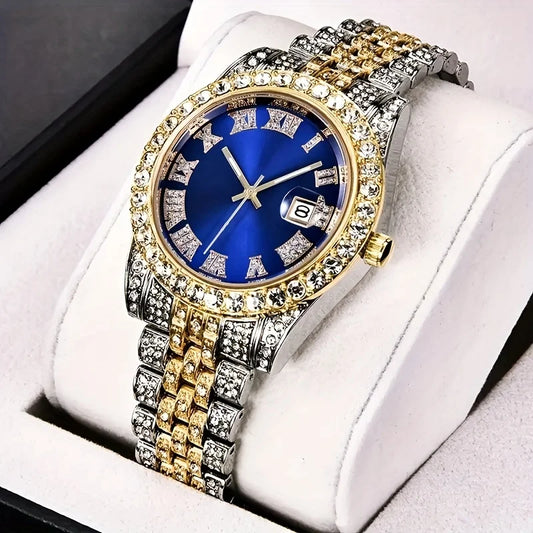 Luxorive IceFlex Retro – Bling Rhinestone Quartz Watch for Men
