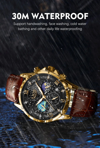LIGE 2024 Men’s Luxury Genuine Leather Sports Military Quartz Watch with Date