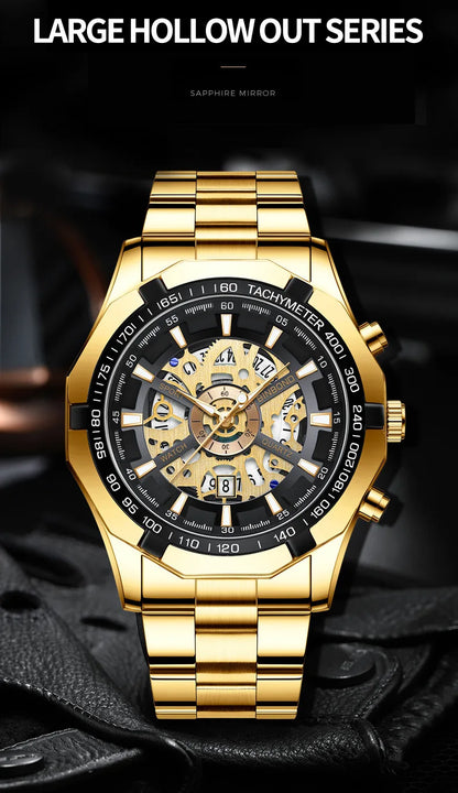 Luxorive BlueCore X – 2025 Luxury Skeleton Steel Watch for Men