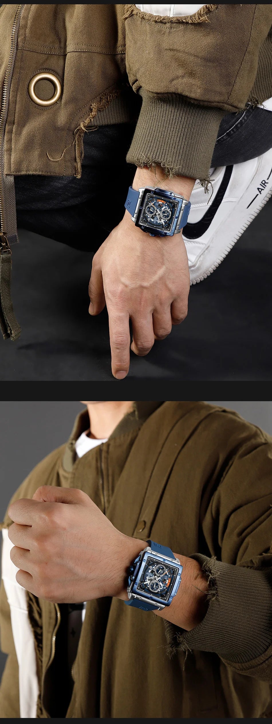 NAVIFORCE Watches for men Sports Unique Square Quartz Date Display Watch Multifunction Chronograph Waterproof Luxury WristWatch