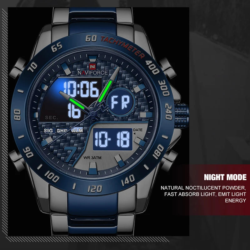 NAVIFORCE Luxury Brand Men's Wrist Watch Military Digital Sport Watches For Man Steel Strap Quartz Clock Male Relogio Masculino