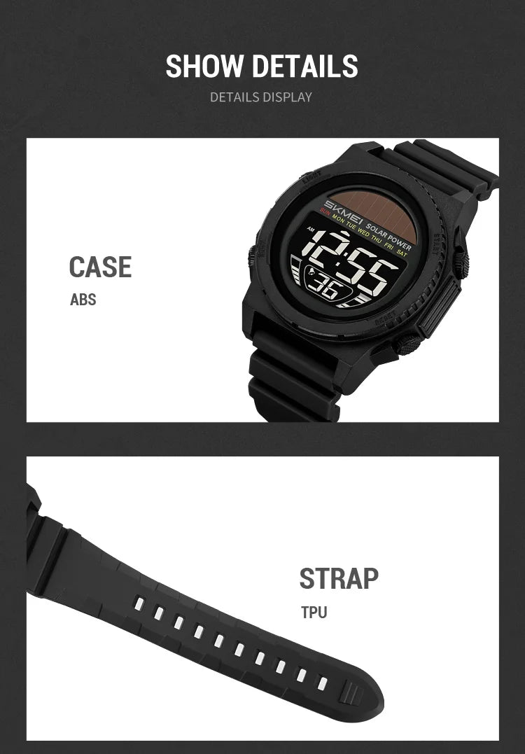 SKMEI Solar Digital Sports Watch for Men – Waterproof Chronograph Wristwatch