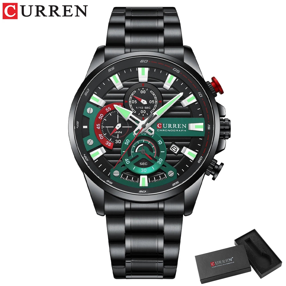 CURREN Men’s Sports Casual Quartz Watch – Stainless Steel Chronograph with Auto Date