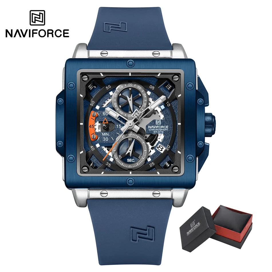 NAVIFORCE Watches for men Sports Unique Square Quartz Date Display Watch Multifunction Chronograph Waterproof Luxury WristWatch