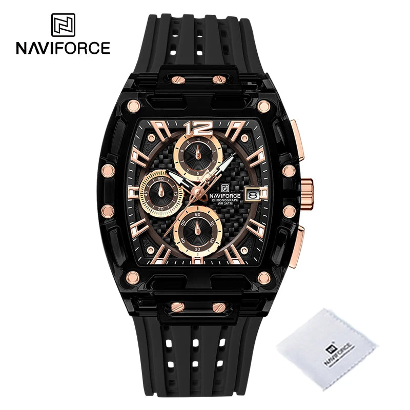 NAVIFORCE Men's Quartz Multifunction Watches Fashion Sports Chronograph 5ATM Waterproof Silicone Band Casual Man Wrist Watch