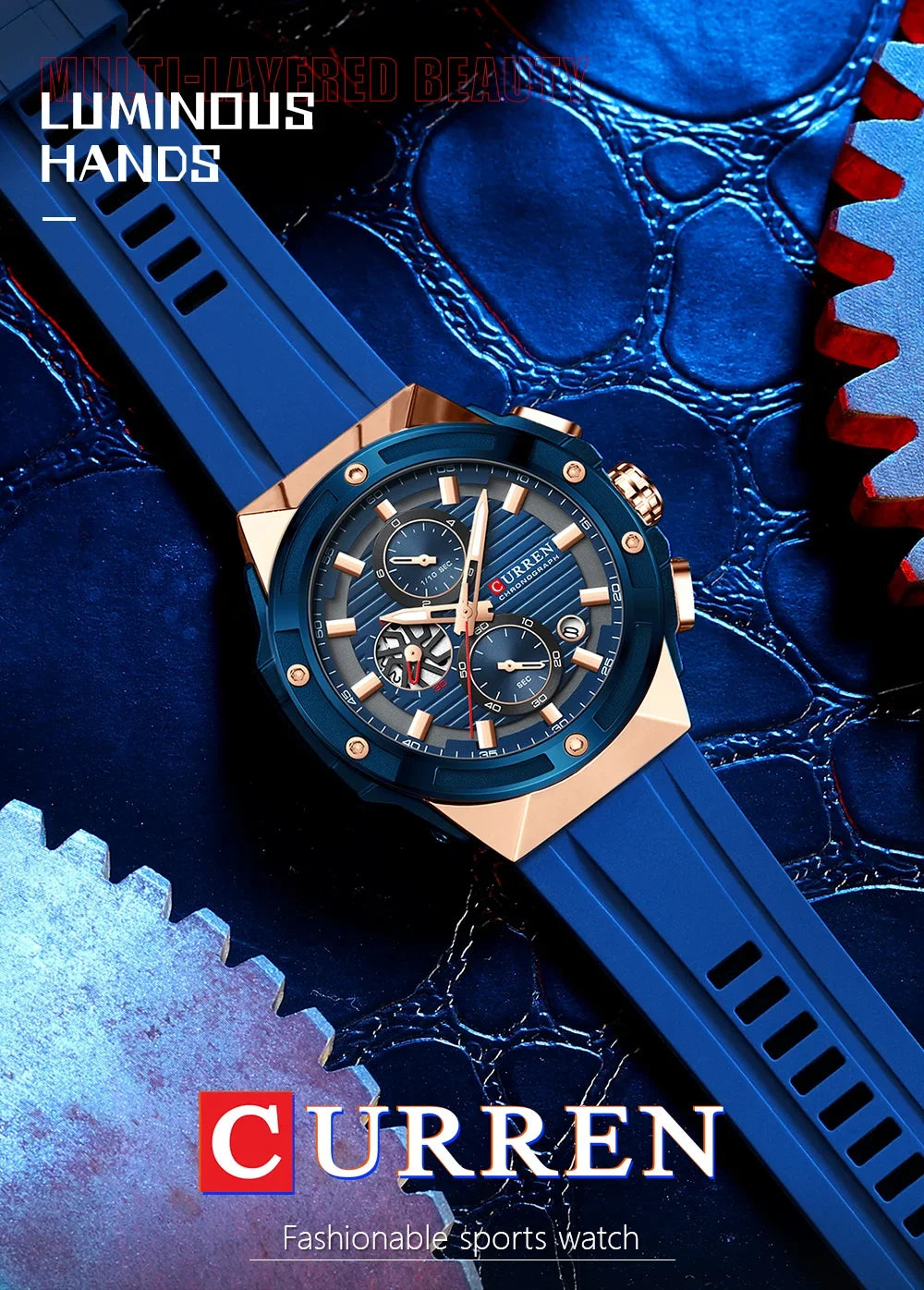 CURREN Multifunctional Sports Chronograph Quartz Watch – Silicone Strap with Luminous Hands