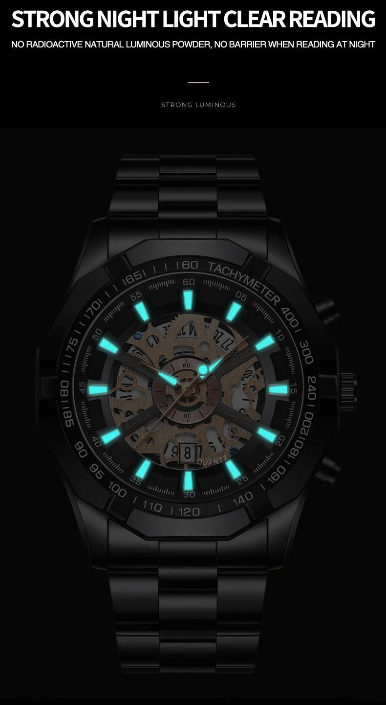 Luxorive BlueCore X – 2025 Luxury Skeleton Steel Watch for Men