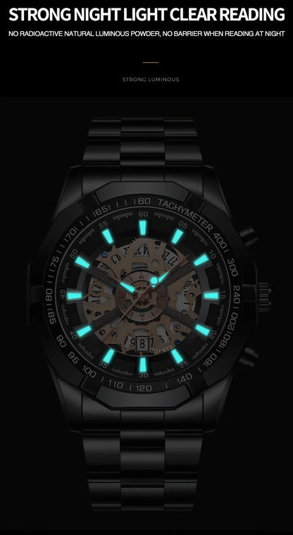 Luxorive BlueCore X – 2025 Luxury Skeleton Steel Watch for Men