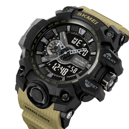 SKMEI Men's Shockproof Military Sports Watch – Dual Time, LED Display, Waterproof, Alarm, Chrono, Big Dial