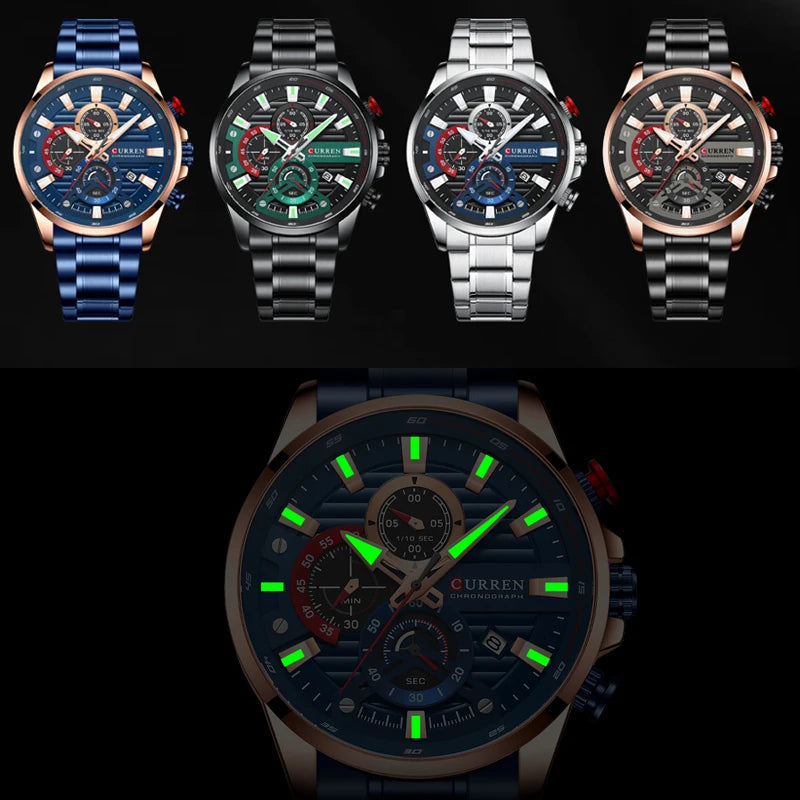 CURREN Men’s Sports Casual Quartz Watch – Stainless Steel Chronograph with Auto Date