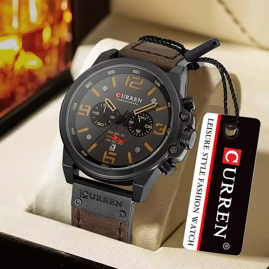 CURREN Luxury Men’s Leather Quartz Watch – Fashion Business Sport Date Display