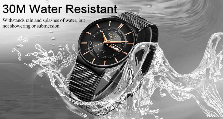 LIGE 2024 Ultra Thin Quartz Watch – Sleek, modern, and designed for men who appreciate minimalist elegance with sporty performance.