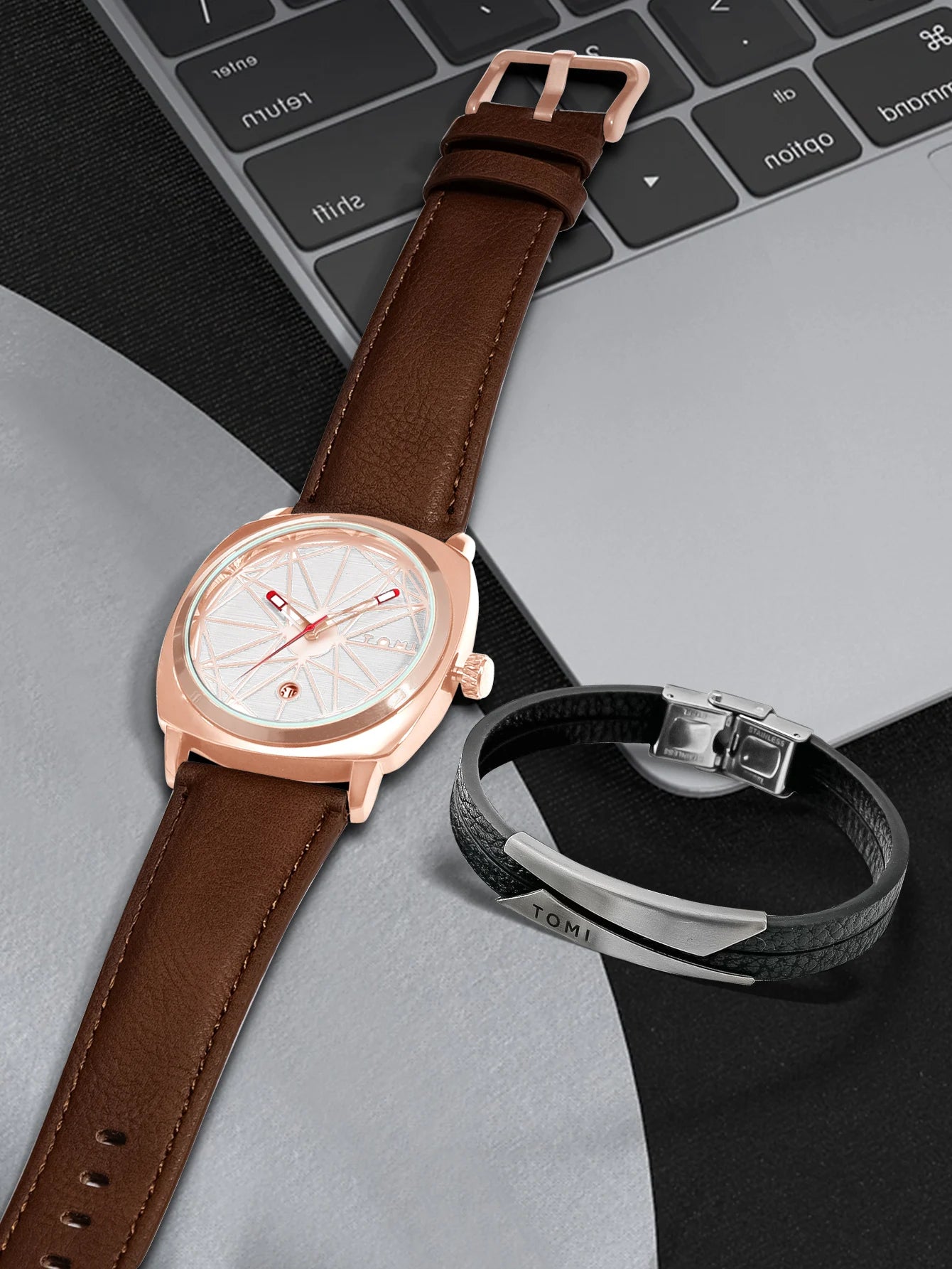 TOMI 2024 New 2PCS Men's Watch Bracelet Gift Set Luxury Business Versatile Calendar Men's Quartz Watch and Watch Gift Reloj