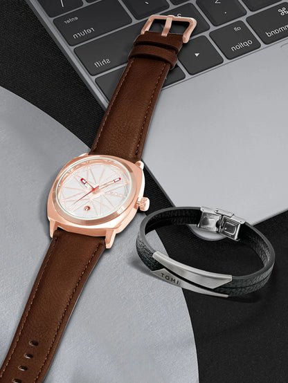 TOMI 2024 New 2PCS Men's Watch Bracelet Gift Set Luxury Business Versatile Calendar Men's Quartz Watch and Watch Gift Reloj
