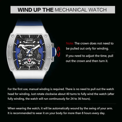 MEGIR Men's Automatic Mechanical Watch with Stainless Steel Case Sillicone Strap Fashion Waterproof Luminous Wristwatch 8604