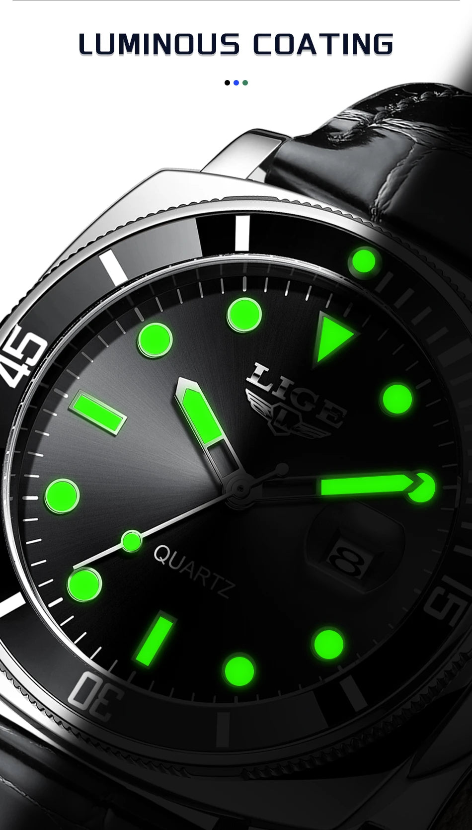LIGE Men’s Business Military Sports Quartz Watch – Luxury Leather Waterproof Timepiece