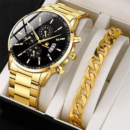 Luxorive ChronoLux Set – Men’s Stainless Steel Quartz Watch & Bracelet Combo