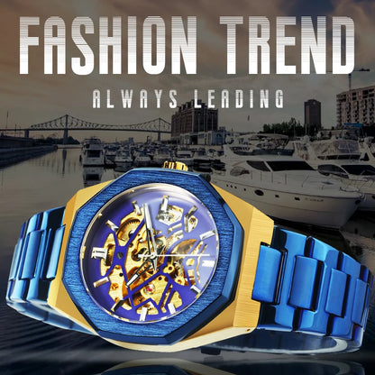 Luxorive  WINNER Luxury Skeleton Watch – Men's Automatic Mechanical in Black & Gold