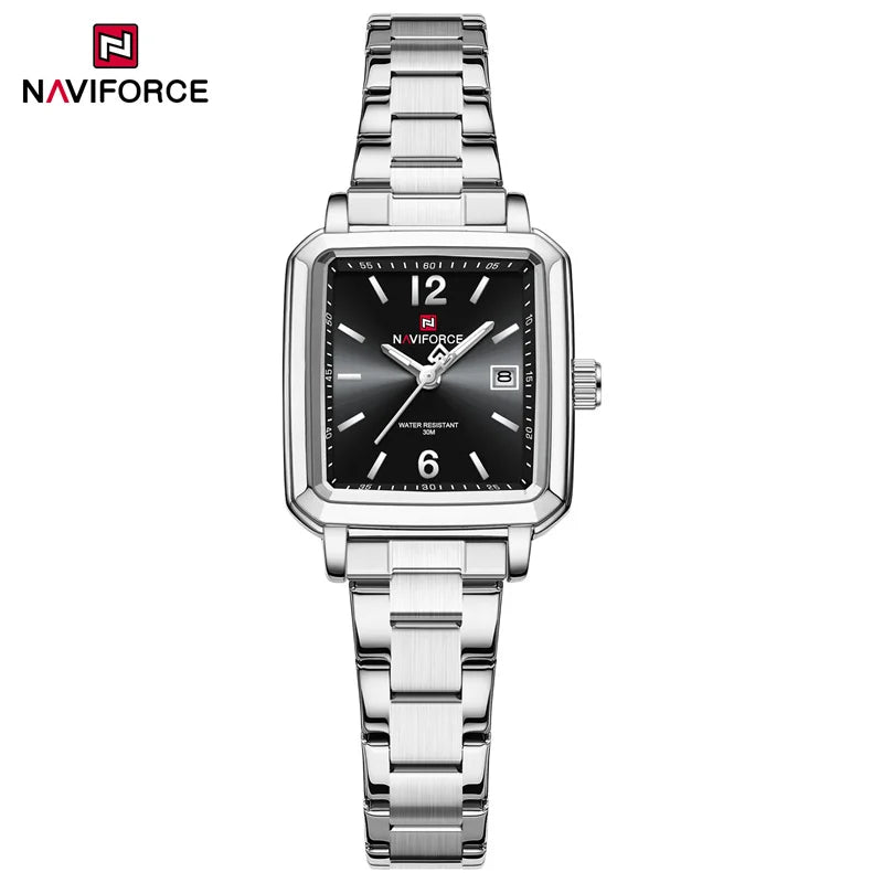 NAVIFORCE Couple Quartz Watch Retro Fashion Calendar Display Stainless Steel Strap Luminous Pointer 3ATM Waterproof Couple Watch